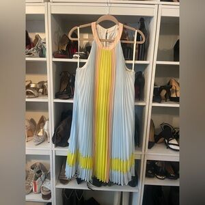 Ted Baker Blue and Yellow Pleated Halter Sundress